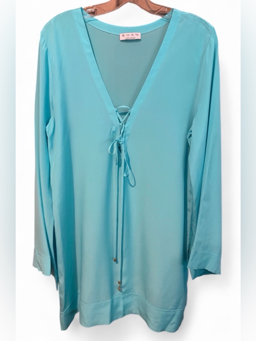 Shan 100% Silk Aqua Lace Up Womens Cover Up